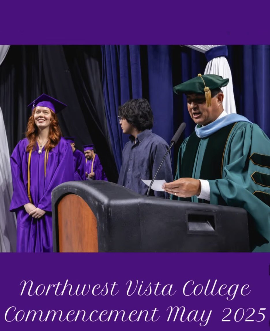 Dr. Guevara announcing graduate names on Thursday at the Northwest Vista College graduation.  This is the 12th time doing so.  This comes after announcing graduate names at Memorial High School from 1996-99.  Announcing graduate names at graduations is one of my greatest honors.