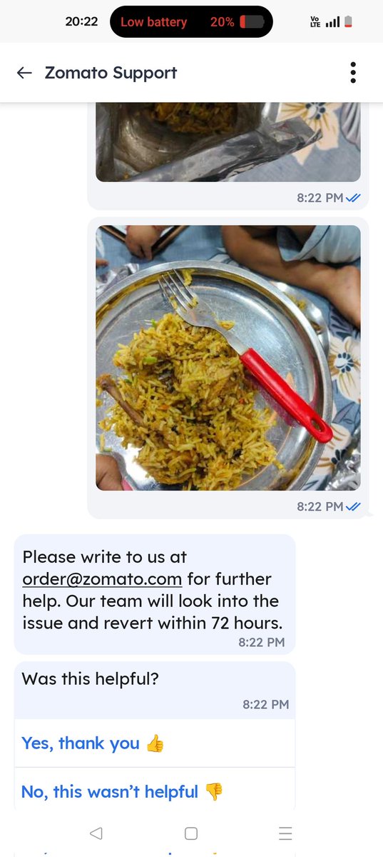 percussionswala's tweet photo. Hi @zomatocare @zomato 

Order Id: 6910037004
Incorrect order items delivered.
And that is how your team responded. Please process full refund of the order amount. https://t.co/BMhTU10ZX0