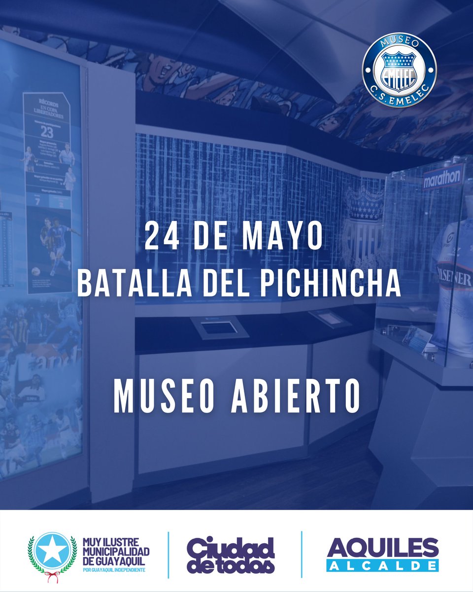 ¡En el Museo de Emelec también conmemoramos este 24 de mayo! 💙😎🎉

Un día para recordar nuestra historia y disfrutar del feriado con la mejor energía.💥

#MuseoCSE #24DeMayo #OrgulloEcuatoriano #FeriadoAzul 💙⚡