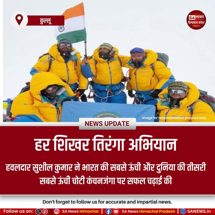 sanewshimachal's tweet photo. #himachal प्रदेश के #kullu जिले के हवलदार #Susheelkumar ने भारत की सबसे ऊंची और दुनिया की तीसरी सबसे ऊंची चोटी #kanchenjunga पर सफल चढ़ाई की है। राष्ट्रीय पर्वतारोहण और साहसिक खेल संस्थान की टीम के सदस्य के रूप में उन्होंने 8,586 मीटर ऊंची इस चोटी पर तिरंगा फहराया।
#conquers https://t.co/aquU5m0onw