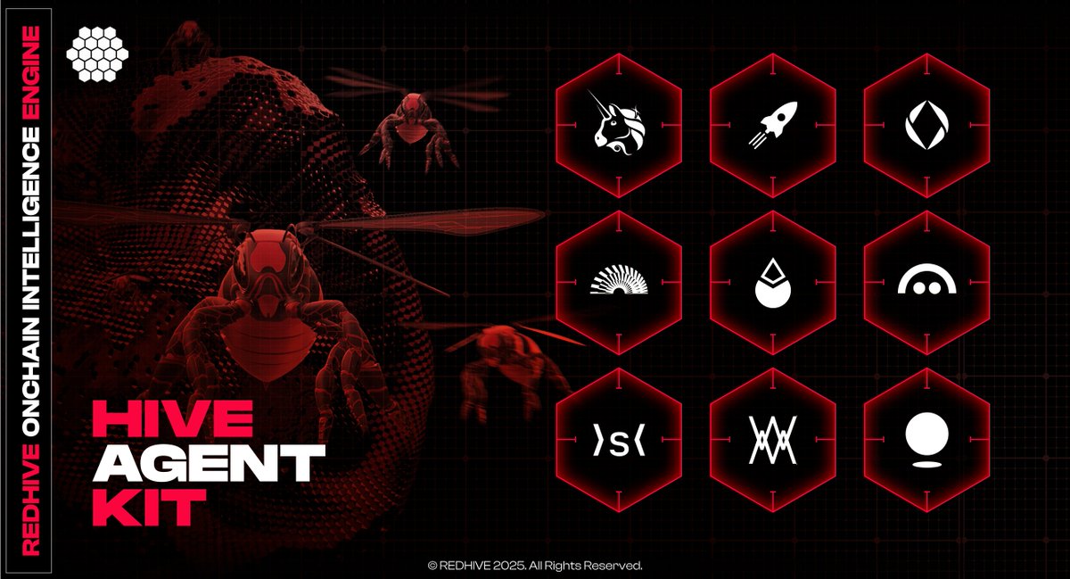 Hive Agent Kit is now LIVE.

The ultimate open-source toolkit to quickly build AI-powered, EVM-native apps.

⬣ AI Integration (LangChain + Vercel AI)
⬣ Native DeFi ops
⬣ Cross-chain token bridging
⬣ Streaming, memory, ENS, and more

Start building:
github.com/redhiveai/agen…