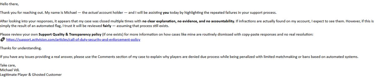 RageQuit_ZA's tweet photo. Hey
@ATVIAssist
@Activision
my account has been put in “limited matchmaking” without proof, a reason, or a way to appeal. Support closed my case (#34277255) without answering anything. I’m a legit player. This is ridiculous. I need real help. #Warzone #CallOfDuty #CODsupport https://t.co/jWFgmkCRt3