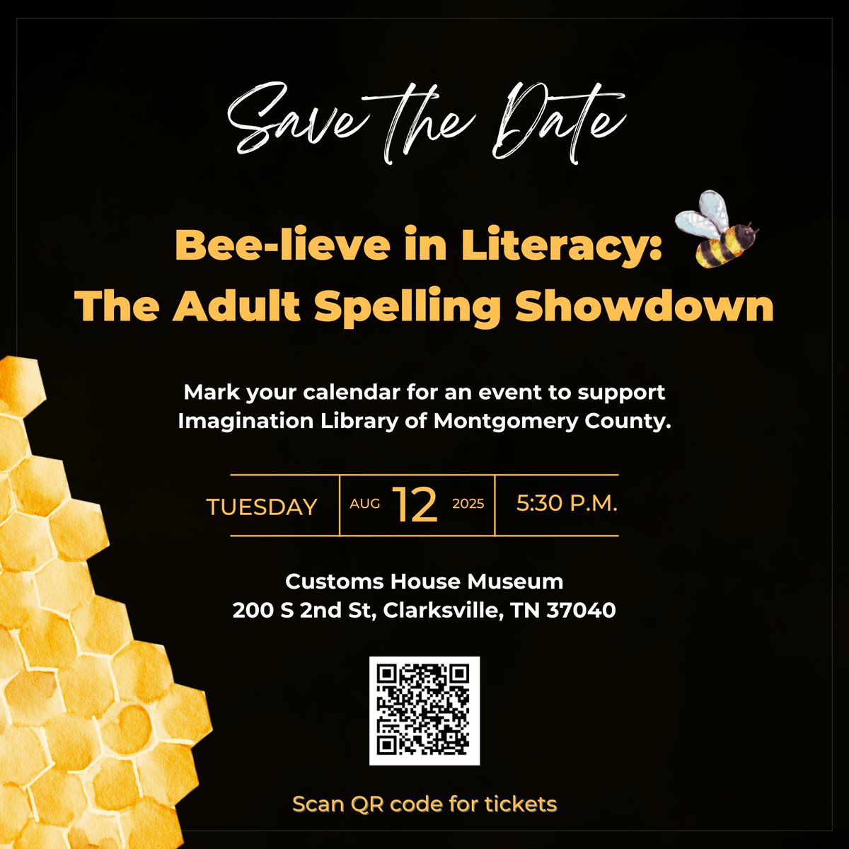 Here's the latest buzz in MoCo! 🐝🍯 

Mark your calendars for Imagination Library's Bee-lieve in Literacy: The Adult Spelling Showdown happening in August.

📅Tuesday, August 12
📍200 S 2nd Street
🕛5:30 p.m.
