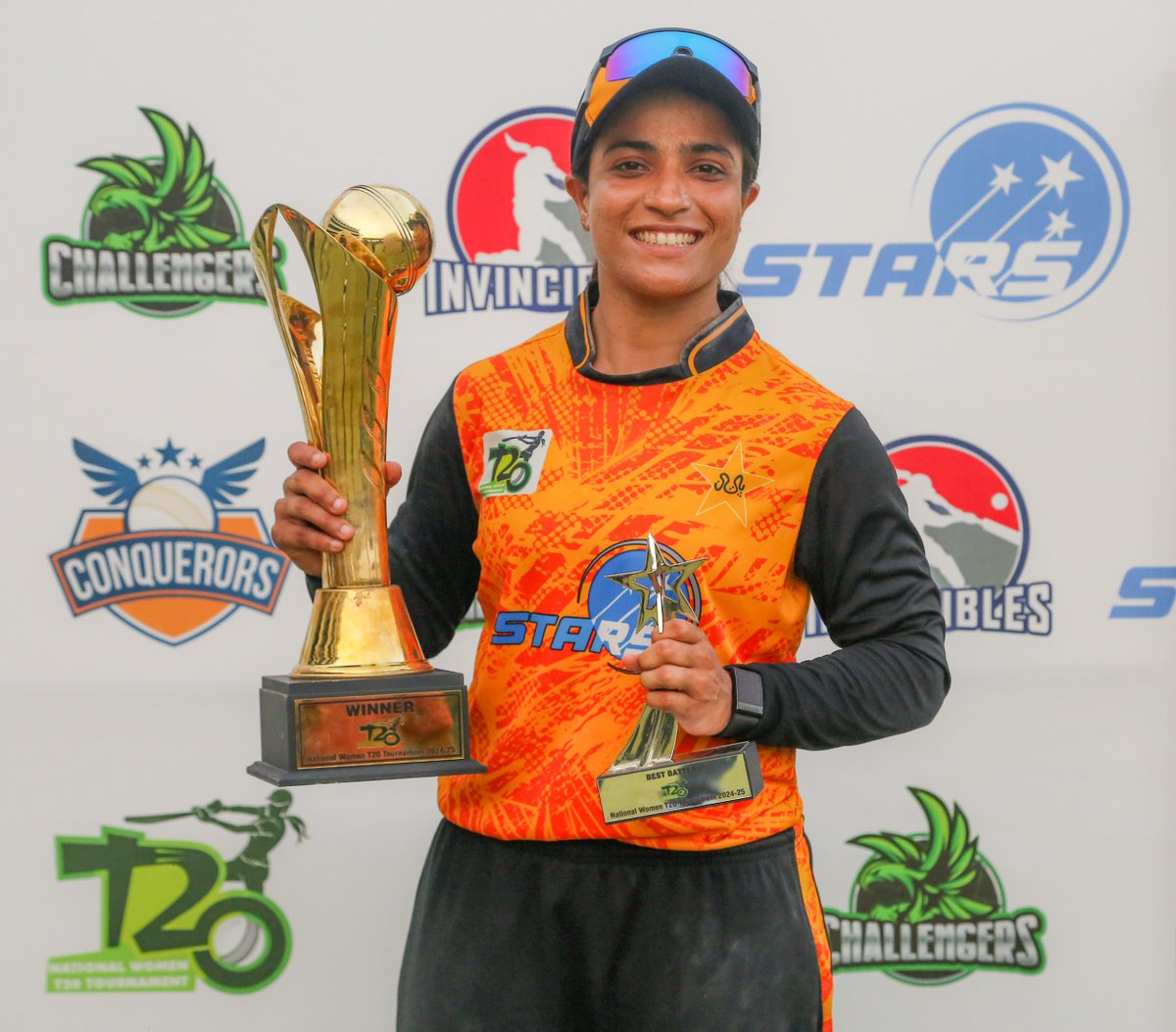 Pakistan Cricket (@therealpcb) on Twitter photo 🏏 Congratulating the top performers of National Women's T20 Tournament 2024-25 👏
Player of the final – Anohsa Nasir (3-14) and Sana Urooj (44 off 37)
Player of the tournament - <a href="/imfatimasana/">Fatima Sana Khan</a> (347 runs & 10 wickets in nine games)
Best Batter – <a href="/SidraAmin31/">Sidra Amin</a> (346 runs in 10 🏏 Congratulating the top performers of National Women's T20 Tournament 2024-25 👏
Player of the final – Anohsa Nasir (3-14) and Sana Urooj (44 off 37)
Player of the tournament - <a href="/imfatimasana/">Fatima Sana Khan</a> (347 runs & 10 wickets in nine games)
Best Batter – <a href="/SidraAmin31/">Sidra Amin</a> (346 runs in 10