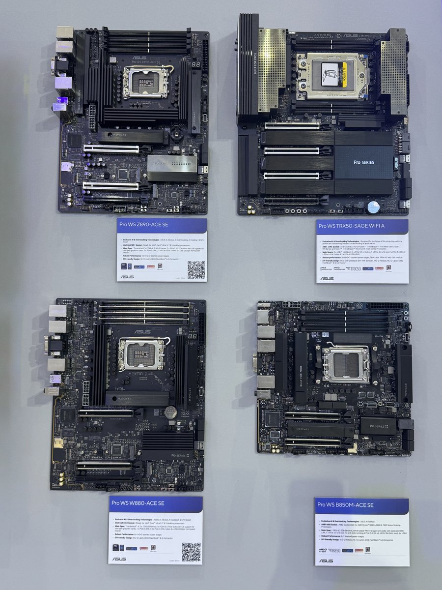 ASUS's tweet image. Our #ProWs #motherboard and latest ASUS Pro WS 3000W Platinum #powersupply are here at #ASUS #Computex2025! Built to power the workflows of serious pros.
Explore:
👉🏼asus.click/ProWS3000P
👉🏼asus.click/ProWS2200P
👉🏼asus.click/ProWS1600P

#Z890 #TRX50 #W880 #B850