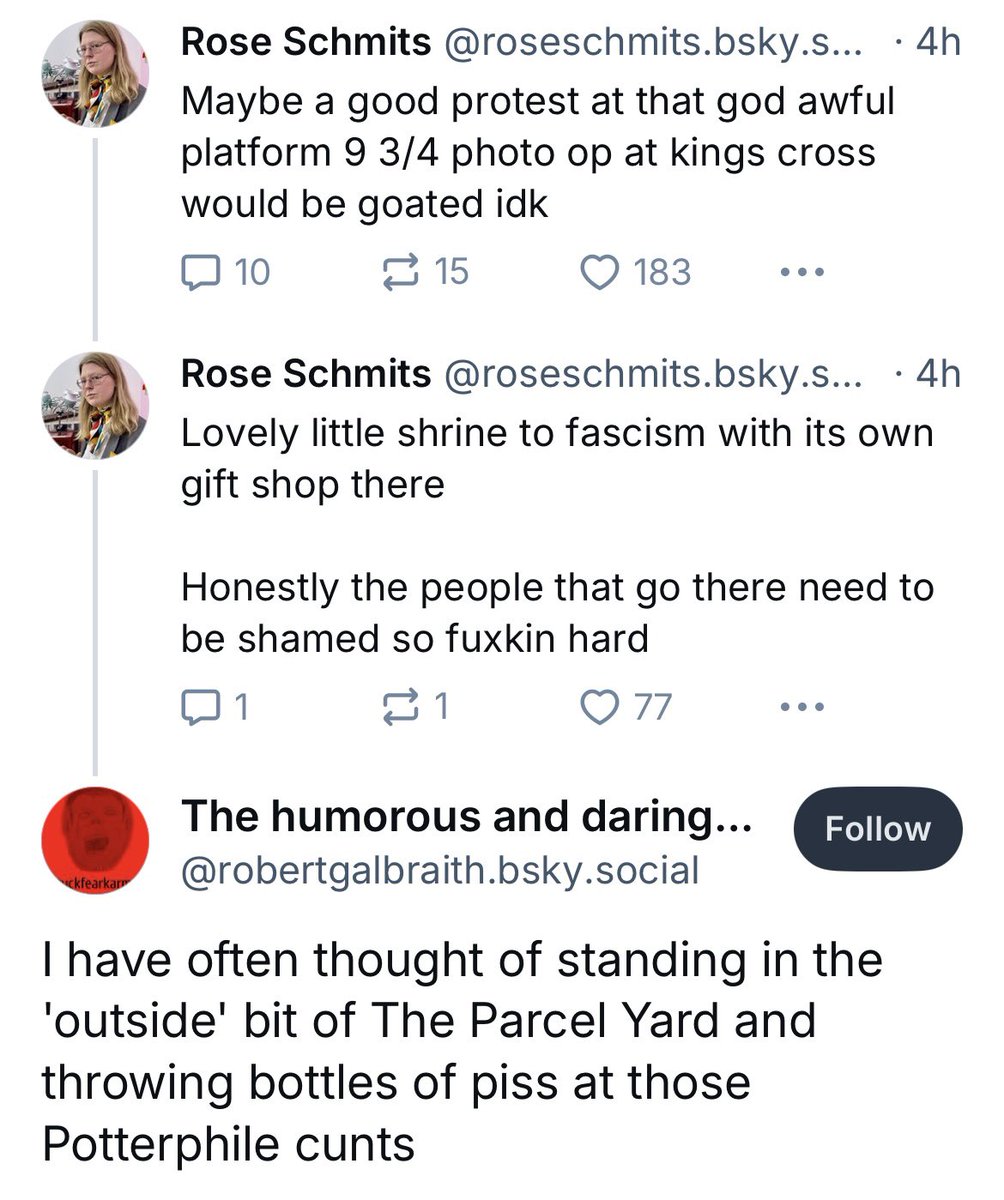 BettsCaro's tweet photo. Why the Terfs are winning, episode #98664457:

@jk_rowling sets up a fund to support women with her own money

BlueSky Pottery wanker &amp; others: Let’s throw piss at children visiting a beloved tourist attraction 

#LetThemSpeak https://t.co/hzVc9AvNnw