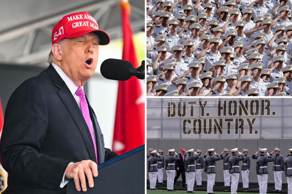 nypost's tweet photo. Trump rips ex-presidents, vows military will be ‘respected again’ in West Point graduation speech touting ‘Golden Age’ priorities https://t.co/IxQH5jWgbD https://t.co/luqUiXqzQV