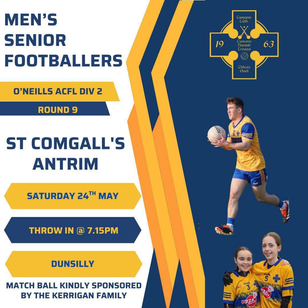 Our Senior Footballers are away v St Comgalls at Dunsilly this evening. All support is welcome! 

Thank you to the Kerrigan family who have sponsored the match ball for the game, represented by Faye &amp; Esther here. Your continued support of the Club is greatly appreciated