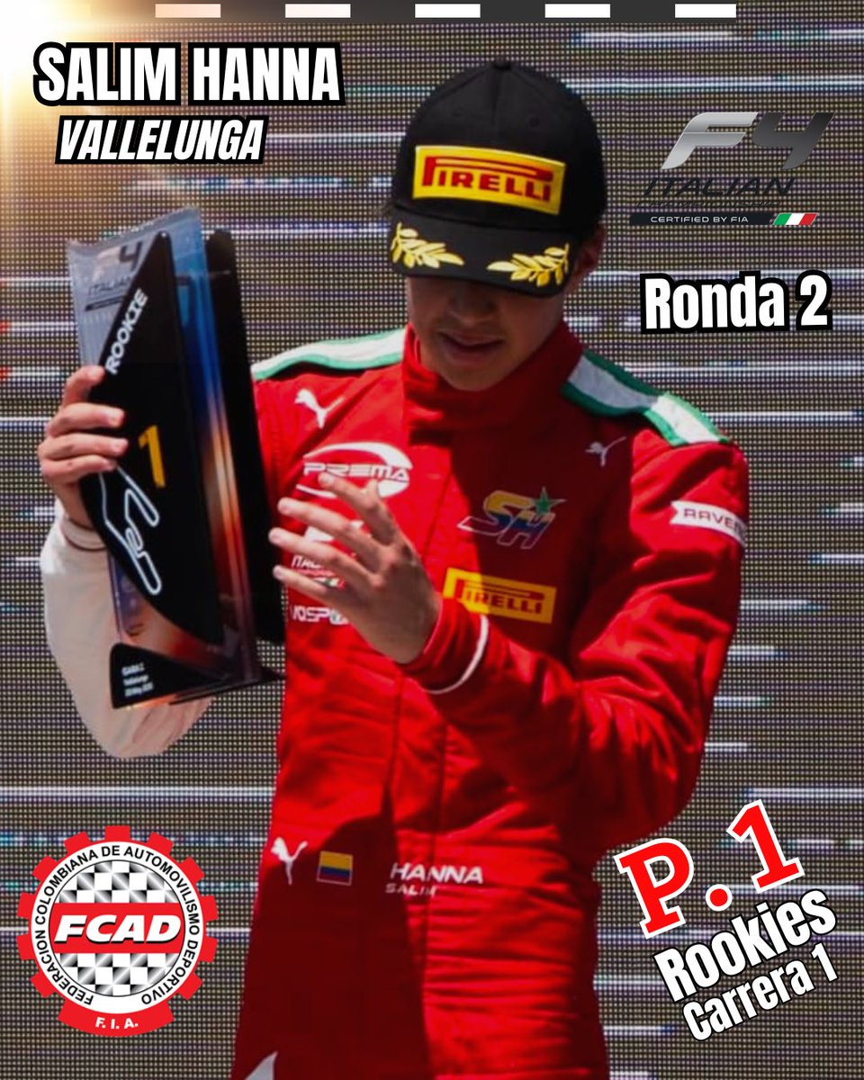 fedeautos's tweet image. P.5 en la general y P.1 entre los rookies logra el piloto colombiano Salim Hanna en #Vallelunga carrera 1 de 3 #f4it