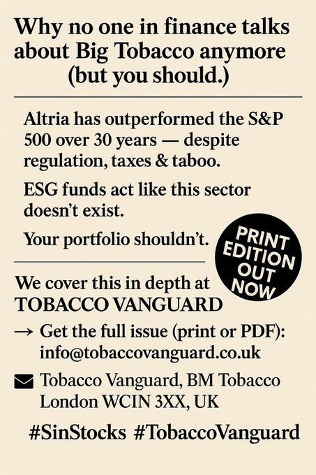 TobaccoVanguard's tweet image. They said the industry was dying.
We read the balance sheet.
Altria: 30% net margin.
British American Tobacco: £8bn free cash flow.
The real risk? Not owning them.
#ProfitPower #MindYourOwnBusiness $BAT $MO $IMB $PM