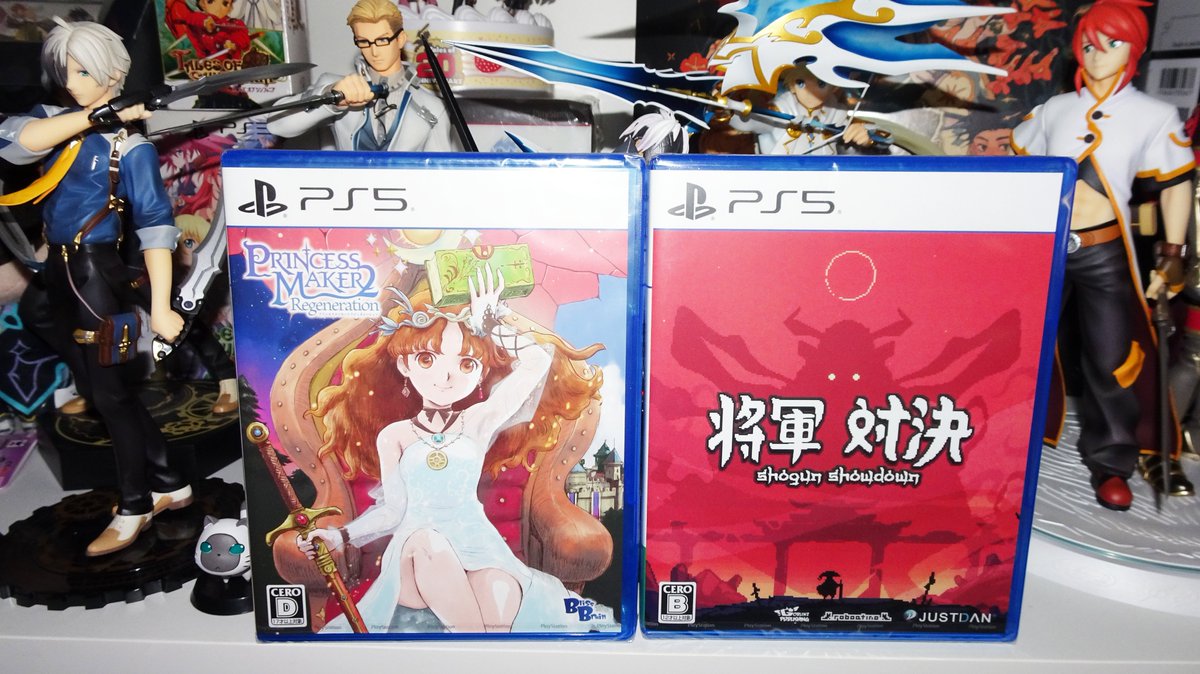 TwinRebirth's tweet photo. Paquete japonés recién llegado:
-#PrincessMaker2, remake del título original de PC de hace 30 años. Es una especie de simulador / aventura gráfica donde tenemos que criar a una misteriosa niña para crezca sana y tenga el mejor futuro posible. (textos en inglés)
-#ShogunShowdown, RPG por turnos con sistema de mazos de cartas y enfoque roguelike. Versión japonesa con textos en inglés. Si tenéis la duda, existe una versión física PAL (también en inglés).
#PS5