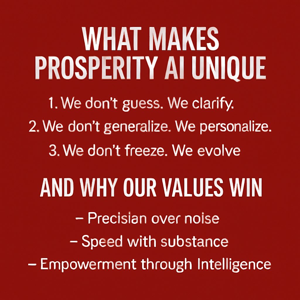 Our Vision for Prosperity AI
Why We Can Help You Win

Most businesses don’t fail because of lack of effort—they fail because of strategic misalignment.

The market changes. Customers evolve. New opportunities emerge. But most companies are stuck with outdated plans, siloed