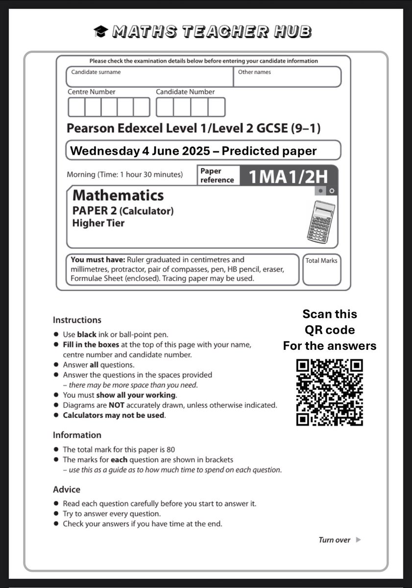 MathsTeacherHub's tweet image. GCSE Higher Paper 2 - Predicted paper.
Here is my best guess paper 2H,
I have also recorded a walk through answer video which can be accessed via the QR code.
All brand new, written and designed by myself.
#gcsemaths #mathspaper2
mcusercontent.com/ddac034ed01a24…