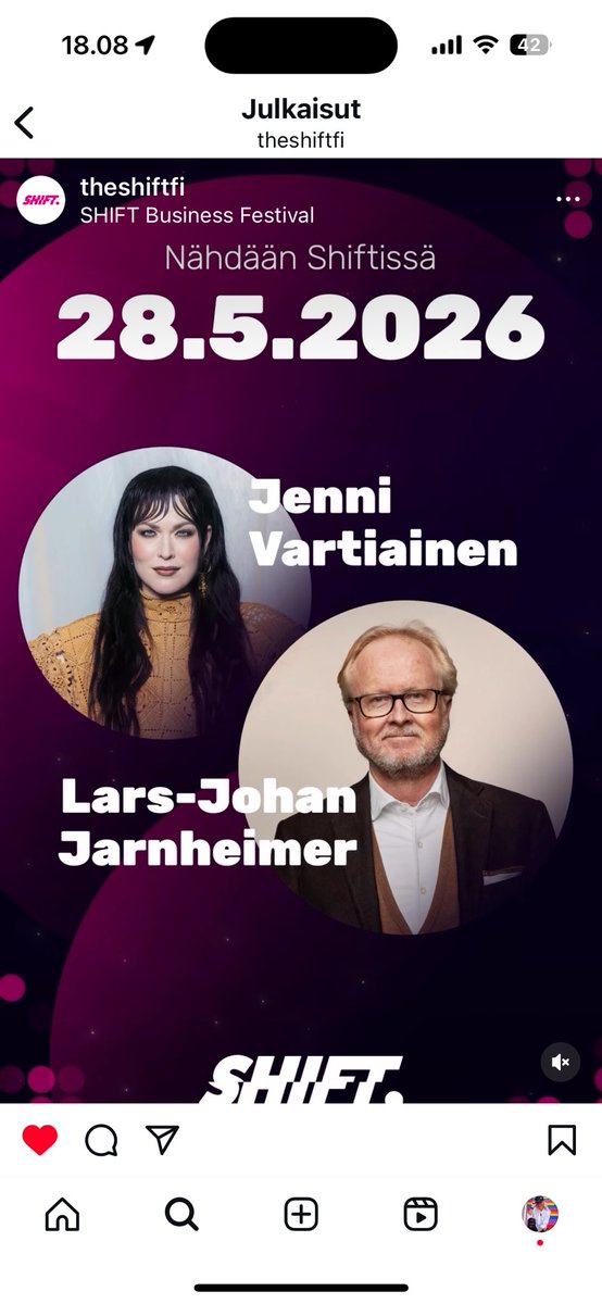 Lippukauppa ensivuoteen avattu <a href="/theshiftfi/">THESHIFT</a> 🩷
#shifthappens #yllätyitseteosta #shift #shiftbusinessfestival