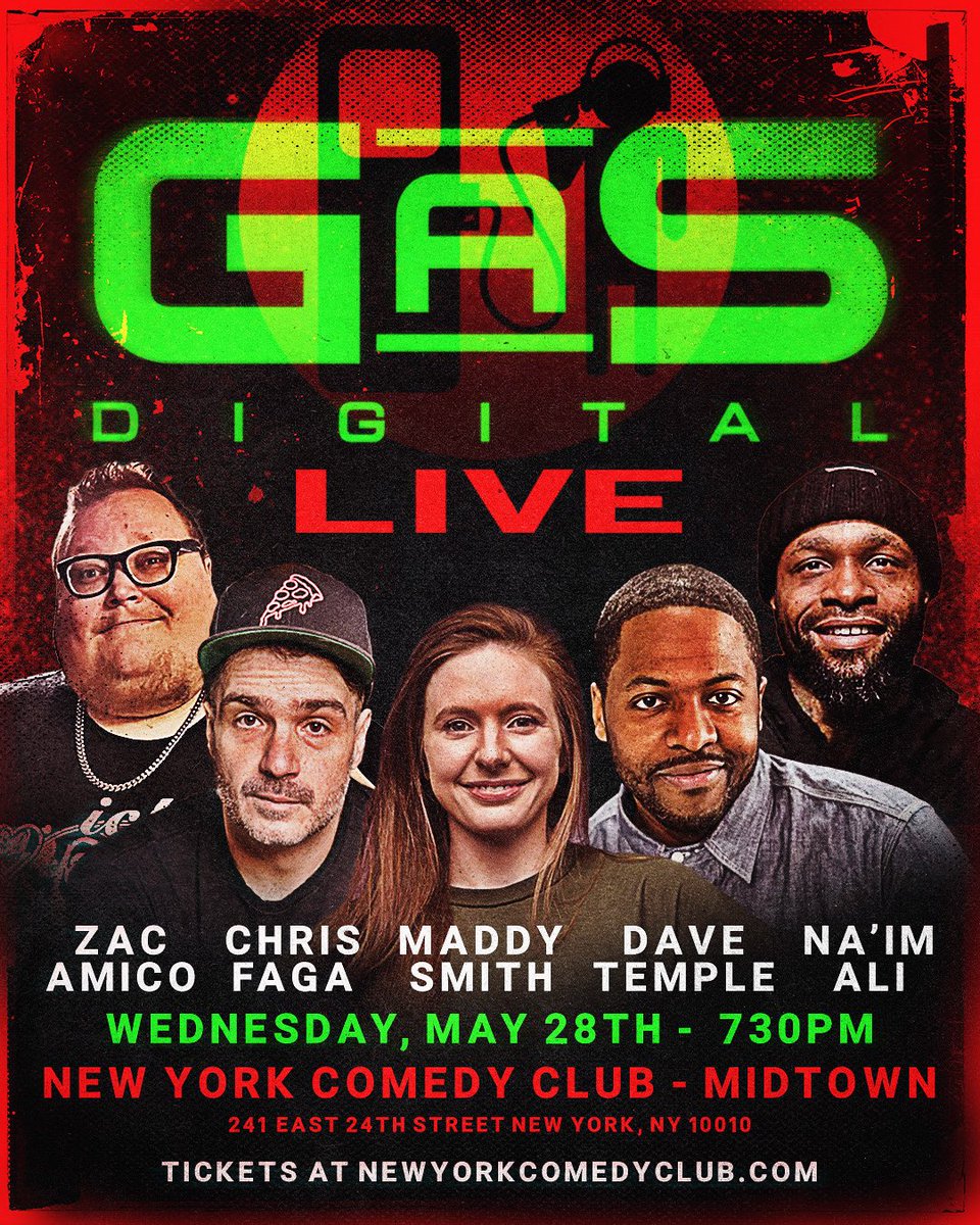 GaS Digital Network (@gasdigital) on Twitter photo New York City! Join all you Favorites from GaS Digital LIVE and IN PERSON May 28th at <a href="/nycomedyclub/">New York Comedy Club</a>!
Save Your Seats Here: newyorkcomedyclub.com/events/gas-dig…
<a href="/ZASpookshow/">ZAMidnightSpookshow</a> <a href="/somaddysmith/">Maddy Smith</a> <a href="/ImDaveTemple/">Dave Temple</a> <a href="/Naim__Ali/">Abiyoyo</a> <a href="/ChrisFromBklyn/">Chris Faga</a> <a href="/ZacsMorningZoo/">Zac Amico's Morning Zoo</a> <a href="/NNFApodcast/">No Need For Apologies Podcast</a> <a href="/HSRadioshow/">High Society Radio</a> <a href="/duraganddeertag/">Durag and the Deertag</a> New York City! Join all you Favorites from GaS Digital LIVE and IN PERSON May 28th at <a href="/nycomedyclub/">New York Comedy Club</a>!
Save Your Seats Here: newyorkcomedyclub.com/events/gas-dig…
<a href="/ZASpookshow/">ZAMidnightSpookshow</a> <a href="/somaddysmith/">Maddy Smith</a> <a href="/ImDaveTemple/">Dave Temple</a> <a href="/Naim__Ali/">Abiyoyo</a> <a href="/ChrisFromBklyn/">Chris Faga</a> <a href="/ZacsMorningZoo/">Zac Amico's Morning Zoo</a> <a href="/NNFApodcast/">No Need For Apologies Podcast</a> <a href="/HSRadioshow/">High Society Radio</a> <a href="/duraganddeertag/">Durag and the Deertag</a>