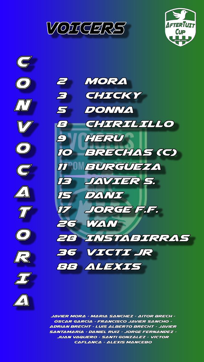 AfterTuitCup's tweet photo. Comenzamos el fin de semana con...

🟢 Voicers, primer campeón del torneo, capitaneado por @Brecht_6

🥇¿Conseguirá devolverlo al lugar al que se merece? https://t.co/95FLATAF3N