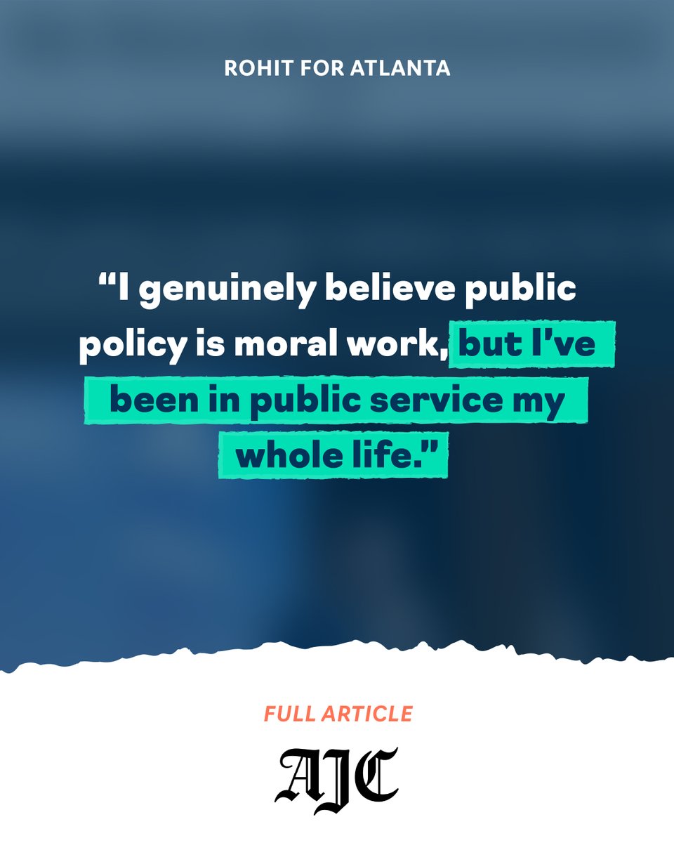 Read @RileyBunch's headlining piece in the AJC about our campaign. We're building something special.

Link in bio!

#atlpol #gapol #voteatl #rohitforatlanta #rohitforatl #atlroh