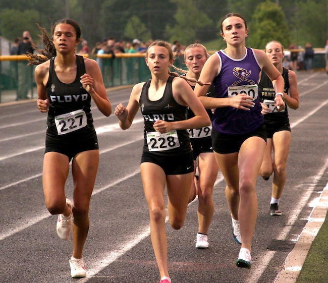 Girls Track Sectional-Floyd Central wins by 76 point margin over runner-up Corydon Central 188-112...New Albany third with 100 points...Numerous sectional records fall after 1 1/2 hour delay.