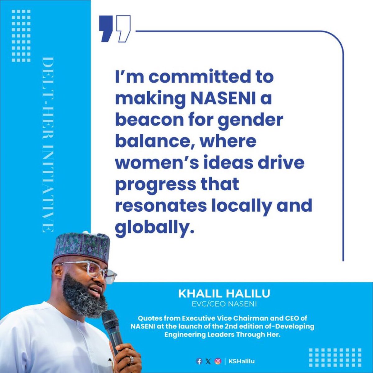 “I'm committed to making NASENI a beacon for gender balance, where women's ideas drive progress that resonates locally and globally" 

- <a href="/KSHalilu/">Khalil Halilu</a>  EVC/CEO <a href="/NASENIHQ/">NASENI</a> at the launch of the 2nd edition of-Developing Engineering Leaders Through Her.