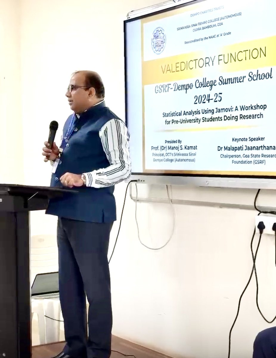 Dr. Manoj Kamat ๐ฎ๐ณ (@drmanojkamat) on Twitter photo Thanks to the eminent botanical scientist and Chairman of Goa State Rsch Foundation, Prof. Jana for blessing the participants at the valediction of the 6-day Summer School โStatistical Analysis Using #JAMOVIโ organised by <a href="/dempocollegegoa/">Srinivassa Sinai Dempo College (Autonomous)</a>.
<a href="/ShrinivasDempo/">Shrinivas Dempo</a> <a href="/bibidempo/">Pallavi Dempo</a> Thanks to the eminent botanical scientist and Chairman of Goa State Rsch Foundation, Prof. Jana for blessing the participants at the valediction of the 6-day Summer School โStatistical Analysis Using #JAMOVIโ organised by <a href="/dempocollegegoa/">Srinivassa Sinai Dempo College (Autonomous)</a>.
<a href="/ShrinivasDempo/">Shrinivas Dempo</a> <a href="/bibidempo/">Pallavi Dempo</a>