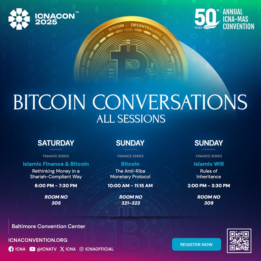 Join us for thought-provoking sessions that explore Bitcoin through the lens of Islamic finance.

Topics include:

- Islamic Finance &amp; Bitcoin: Rethinking money in a Sharia-compliant way
- Bitcoin &amp; Riba: Understanding Bitcoin as an anti-riba monetary protocol
- Islamic Wills: