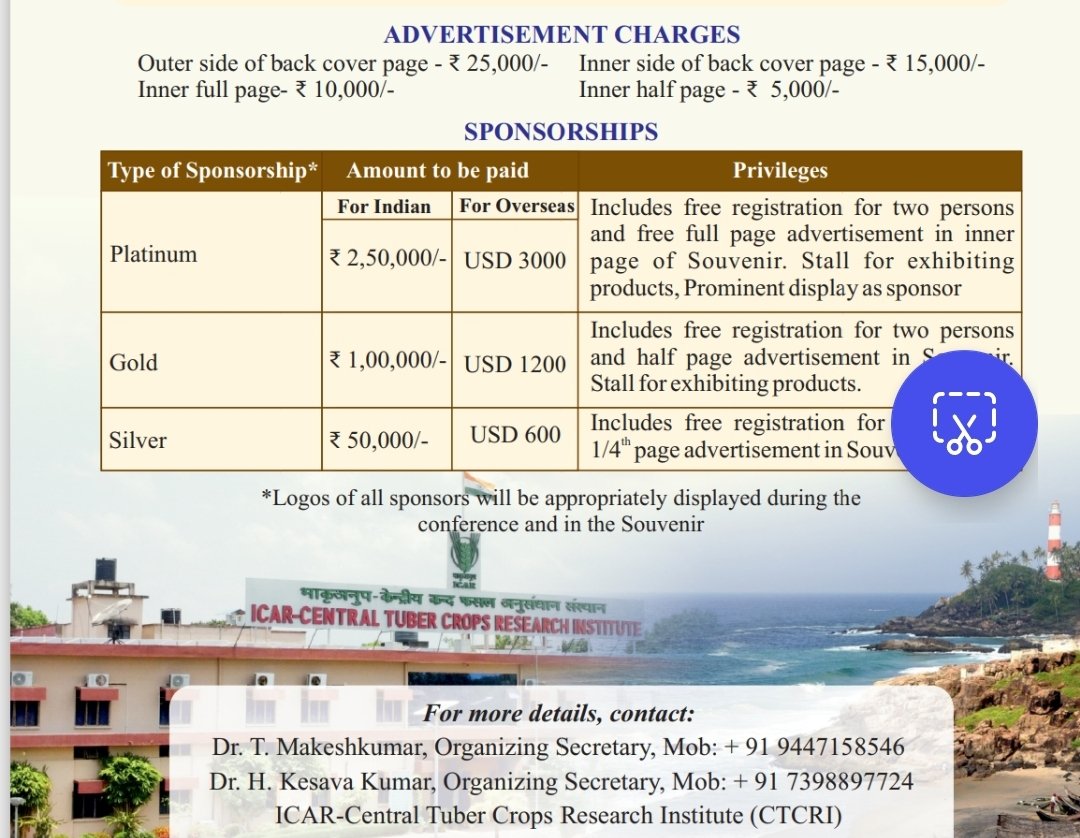 International Symposium on Tropical root and tuber crops will be held during 17-21 November 2025 at Thiruvananthapuram,  Kerala, India. Please visit isrc.in/istrtc2025/
Registration and abstract submission started