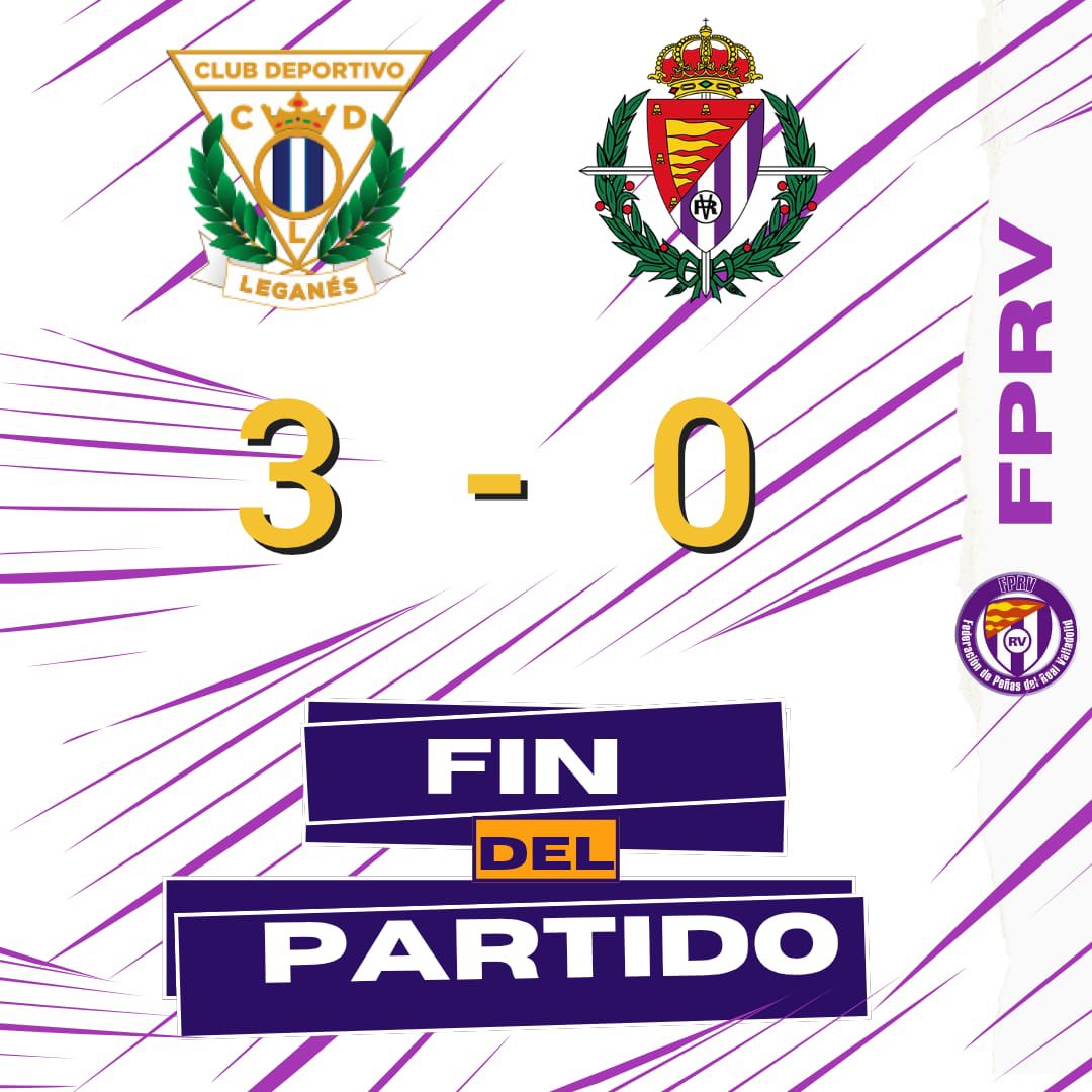 Federación de Peñas del Real Valladolid (@fdprvalladolid) on Twitter photo FIN DEL PARTIDO Y
FINAL DE TEMPORADA
Buen viaje de vuelta a la Afición Blanquivioleta desplaza hasta Leganés. FIN DEL PARTIDO Y
FINAL DE TEMPORADA
Buen viaje de vuelta a la Afición Blanquivioleta desplaza hasta Leganés.