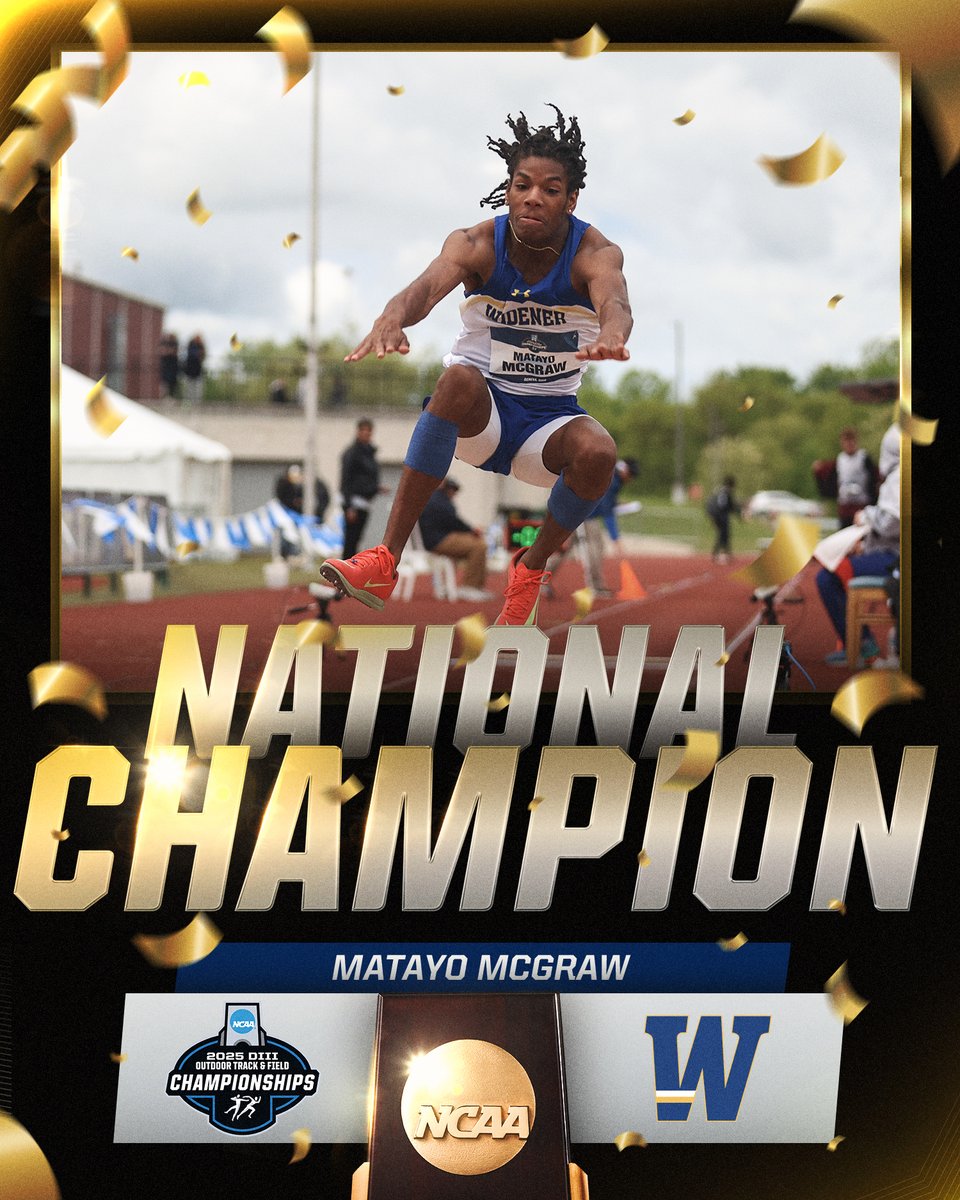 NCAA Division III (@ncaadiii) on Twitter photo NATIONAL CHAMPION🏆
Matayo McGraw of <a href="/WidenerSports/">Widener Athletics</a> wins the men's triple jump competition with his final jump of 15.32m!
#WhyD3 | #D3tf NATIONAL CHAMPION🏆
Matayo McGraw of <a href="/WidenerSports/">Widener Athletics</a> wins the men's triple jump competition with his final jump of 15.32m!
#WhyD3 | #D3tf
