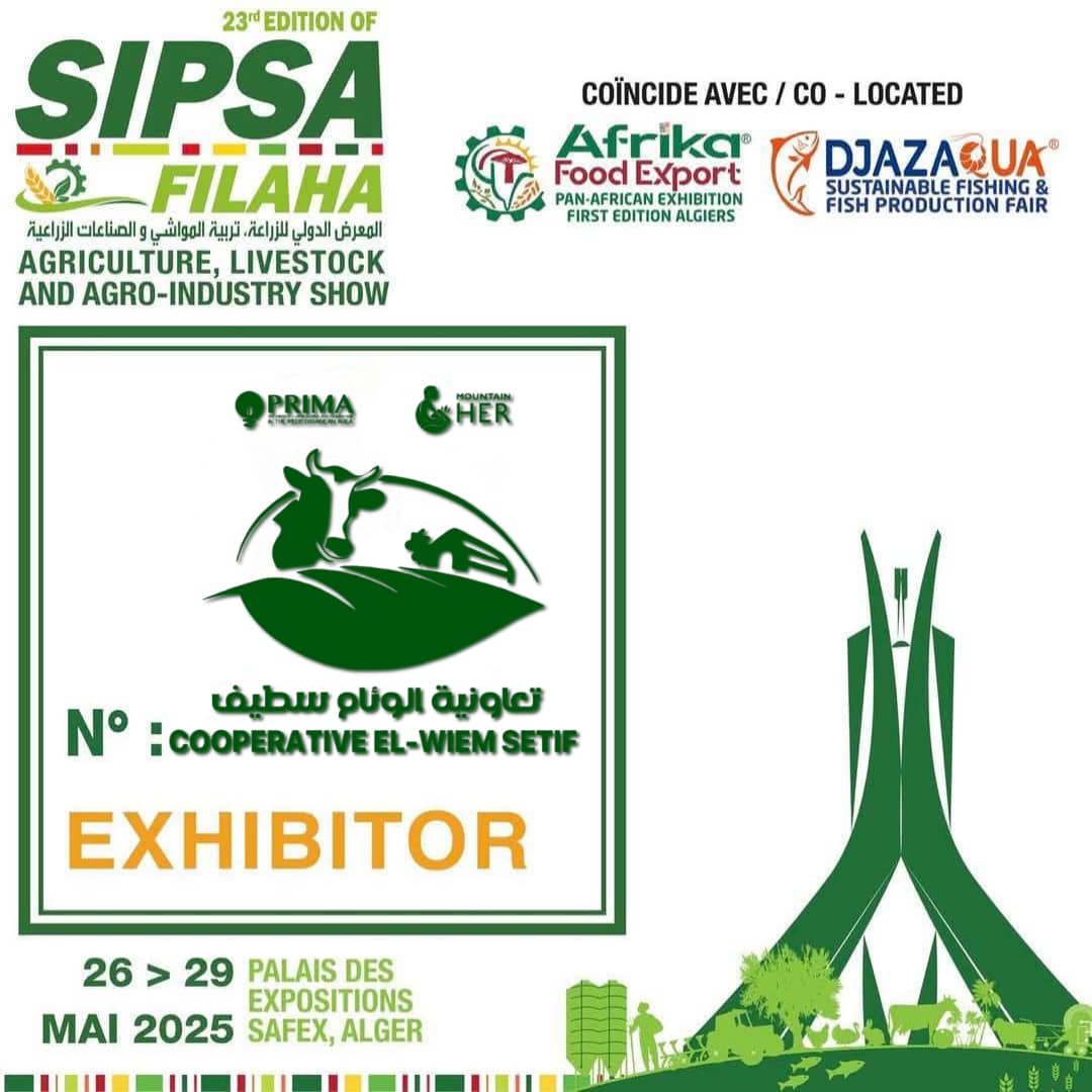 Nacer.louahdi (@louahdinacer) on Twitter photo From May 26 to 29, 2025, the <a href="/MountainHer/">MountainHER</a> project is present at the <a href="/sipsafilaha/">Salon SIPSA FILAHA</a> international exhibition in Algiers , through the #El_Wiem Setif women's cooperative <a href="/PrimaProgram/">PRIMA Program Mediterranean Partnership 🇪🇺</a> <a href="/fillobax/">Filippo Bassi</a> <a href="/moonmoona21/">Mouna Meziani</a> <a href="/Visio80/">Andrea Visioni</a> From May 26 to 29, 2025, the <a href="/MountainHer/">MountainHER</a> project is present at the <a href="/sipsafilaha/">Salon SIPSA FILAHA</a> international exhibition in Algiers , through the #El_Wiem Setif women's cooperative <a href="/PrimaProgram/">PRIMA Program Mediterranean Partnership 🇪🇺</a> <a href="/fillobax/">Filippo Bassi</a> <a href="/moonmoona21/">Mouna Meziani</a> <a href="/Visio80/">Andrea Visioni</a>