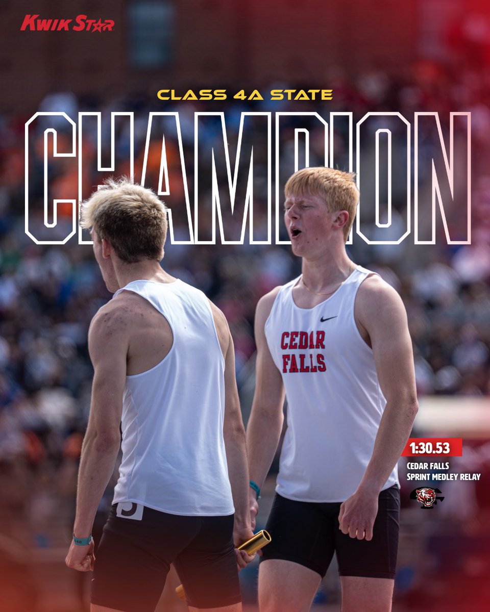 🚨𝗖𝗟𝗔𝗦𝗦 𝟰𝗔 𝗦𝗣𝗥𝗜𝗡𝗧 𝗠𝗘𝗗𝗟𝗘𝗬 𝗖𝗛𝗔𝗠𝗣𝗦🚨

CEDAR FALLS RUNS THE SECOND FASTEST TIME IN IOWA HISTORY TO WIN 4A 😳

A insane last effort by Jordan Townsend.

#iahstrk Luke Patton