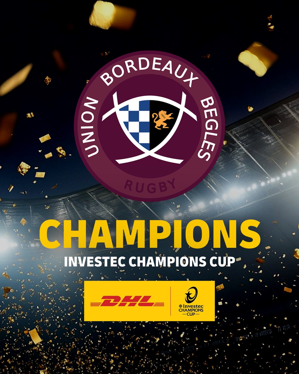 DHL Rugby (@dhlrugby) on Twitter photo The <a href="/ChampionsCup/">Investec Champions Cup</a> final had it all — speed, passion, heartbreak and history. Huge congratulations to <a href="/UBBrugby/">Union Bordeaux Bègles</a>!! You delivered under pressure and secured the victory - What a team. What a win. Champions of Europe — and every bit deserved.
#RugbyDelivered #InvestecChampionsCup The <a href="/ChampionsCup/">Investec Champions Cup</a> final had it all — speed, passion, heartbreak and history. Huge congratulations to <a href="/UBBrugby/">Union Bordeaux Bègles</a>!! You delivered under pressure and secured the victory - What a team. What a win. Champions of Europe — and every bit deserved.
#RugbyDelivered #InvestecChampionsCup
