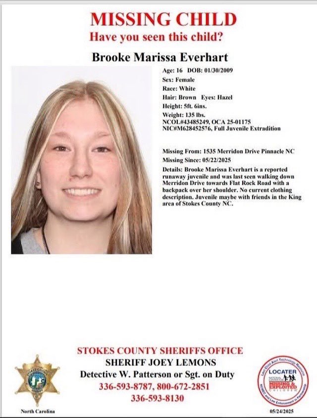 BottomsDanny's tweet photo. MISSING CHILD--
Have you seen this child?

Brooke Marissa Everhart
Age: 16 DOB: 01/30/2009
Sex: Female
Race: White
Hair: Brown Eyes: Hazel
Height: 5ft. 6ins.
Weight: 135 lbs.
NCOL#43485249, OCA 25-01175
NIC#M628452576, Full Juvenile Extradition

Missing From: 1535 Merridon Drive https://t.co/AHvwH5j4uh