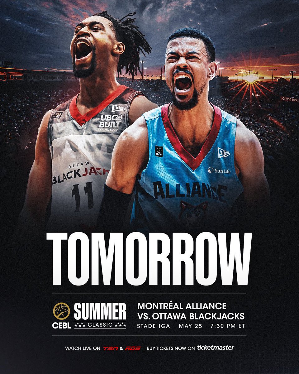 You don’t want to miss this one 👀

 <a href="/mtl_alliance/">Alliance de Montréal</a> 🆚 <a href="/ott_blackjacks/">Ottawa BlackJacks</a> under the lights at Stade IGA 🌆🏀

Round up the crew, lock in those seats, and get ready to turn the volume all the way up 🔊💥

🎟️ Catch it live on TSN, RDS, and CEBL+ or grab your tickets at