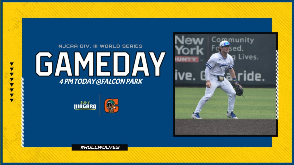 SUNY Niagara Thunderwolves (@ncthunderwolves) on Twitter photo BSB: No. 1 SUNY Niagara (49-0 overall) vs. No. 8 Century in NJCAA DIII World Series at 4 pm today at Falcon Park! #RollWolves ⚾️🐺💪
<a href="/NCThunderwolves/">SUNY Niagara Thunderwolves</a>
<a href="/SUNYNiagara/">SUNY Niagara</a>
<a href="/NiagaraTwolves/">SUNY NIAGARA BASEBALL</a>
<a href="/NJCAAReg3/">NJCAA REGION 3</a>
<a href="/GNN_Sports_/">Greater Niagara Sports</a> BSB: No. 1 SUNY Niagara (49-0 overall) vs. No. 8 Century in NJCAA DIII World Series at 4 pm today at Falcon Park! #RollWolves ⚾️🐺💪
<a href="/NCThunderwolves/">SUNY Niagara Thunderwolves</a>
<a href="/SUNYNiagara/">SUNY Niagara</a>
<a href="/NiagaraTwolves/">SUNY NIAGARA BASEBALL</a>
<a href="/NJCAAReg3/">NJCAA REGION 3</a>
<a href="/GNN_Sports_/">Greater Niagara Sports</a>