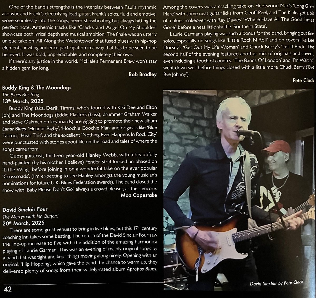 David Sinclair Four are looking forward to returning to the Red Lion, Stevenage on Sunday June 1. Here’s a review in the May issue of Blues In Britain. davidsinclairfour.com