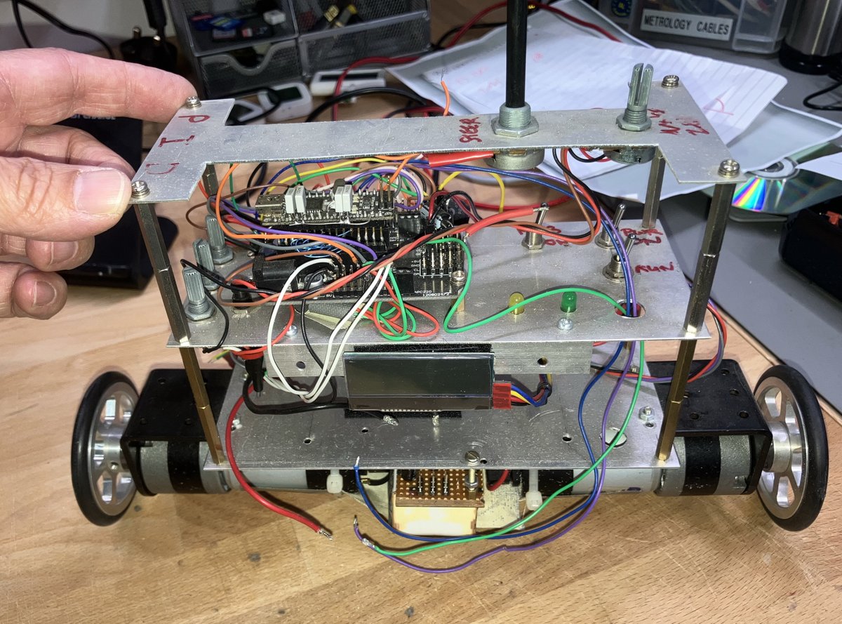My old homemade balancing-bot out of storage. Arduino controlled, based on 6 DoF (six degrees of freedom). It worked....kinda!
Missing the motor driver, but it's time to strip it down fully for bits (I'm on a workshop tidy-up binge).