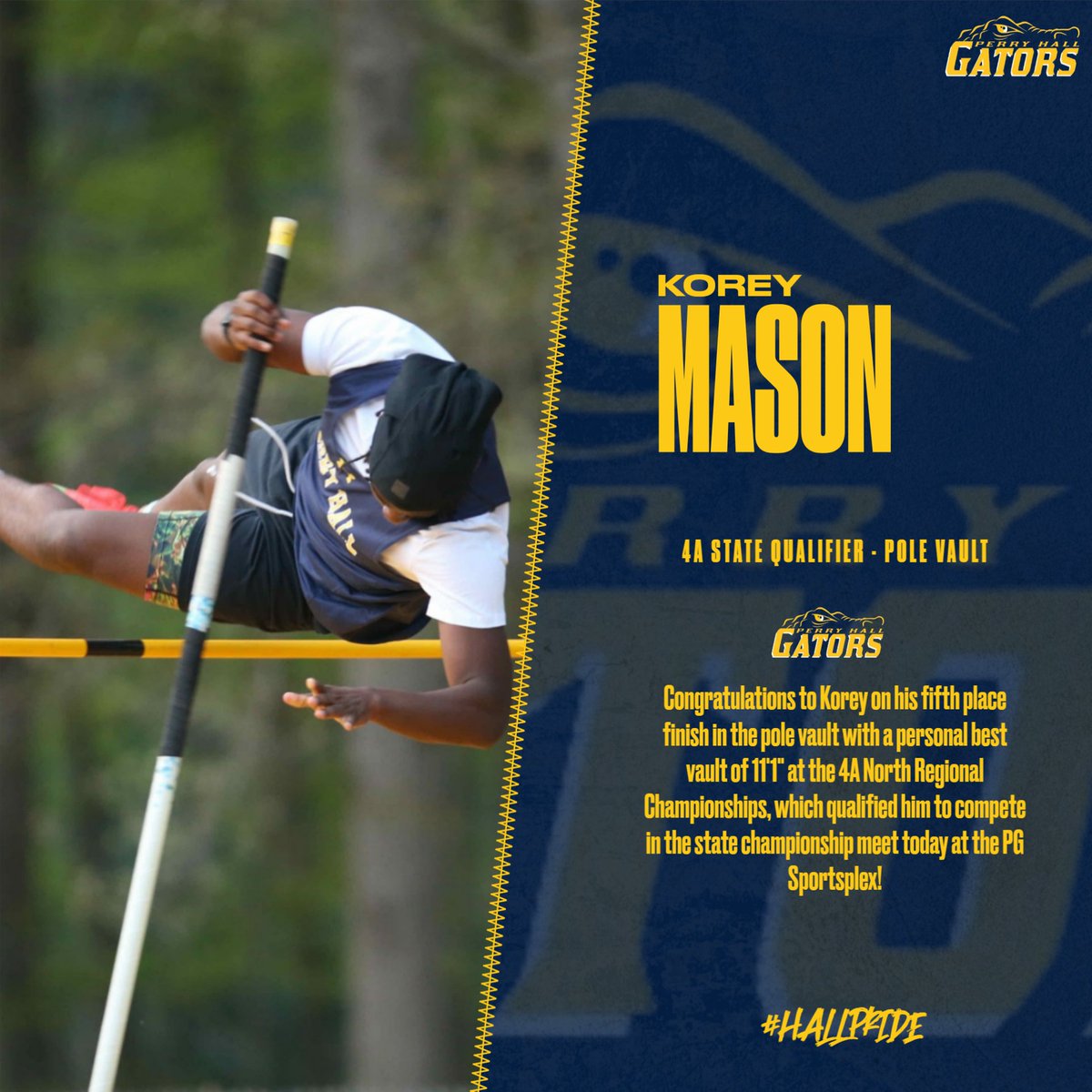 Follow Korey Mason as he competes in the 4A state track and field championship meet today at the PG Sportsplex at 3:00 PM!  Live updates: live.qwtiming.com/meets/53736
Tickets: gofan.co/event/3568045?…
#hallpride
