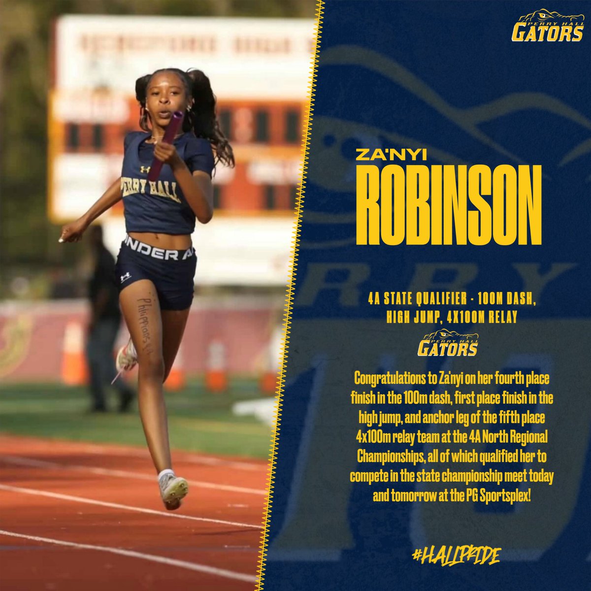 Follow Za'nyi Robinson as she competes in the 4A state track and field championship meet today at the PG Sportsplex at 3:00 PM!  Live updates: live.qwtiming.com/meets/53736
Tickets: gofan.co/event/3568045?…
#hallpride