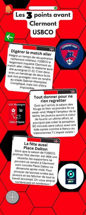 𝙇𝑬𝙎 3️⃣ 𝙋𝑶𝙄𝑵𝙏𝑺 !

📍 Déplacement  ce dimanche 17h00 à  Clermont dans le cadre du barrage Ligue 2 BKT. 

📌 Digérer le match aller 
📌Tout donner pour ne rien regretter 
📌 La fête aussi place Dalton 

By Alexandre Chochois 📝