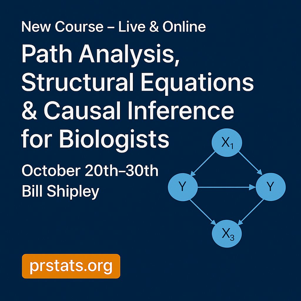 pr_stats's tweet image. Gain practical understanding of causal modelling in biology. Introduces path analysis and structural equation modelling in R, with applications for ecological, behavioural, and evolutionary data.

prstats.org/course/path-an…

#PathAnalysis #SEM #Biostatistics #EcologyResearch #RStats