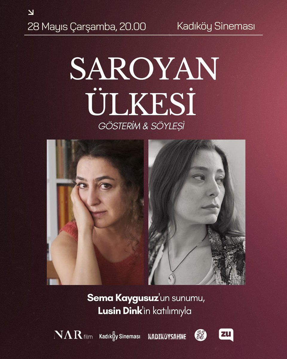 Pulitzer ödüllü yazar William Saroyan’ın 1964 yılında Bitlis’e yaptığı yolculuğunun hikâyesi SAROYAN ÜLKESİ, 28 Mayıs Çarşamba akşamı Kadıköy Sineması’nda.

 Gösterimin ardından, yazar Sema Kaygusuz'un sunumu, yönetmen Lusin Dink’in katılımıyla bir söyleşi de gerçekleşecek.💬📣