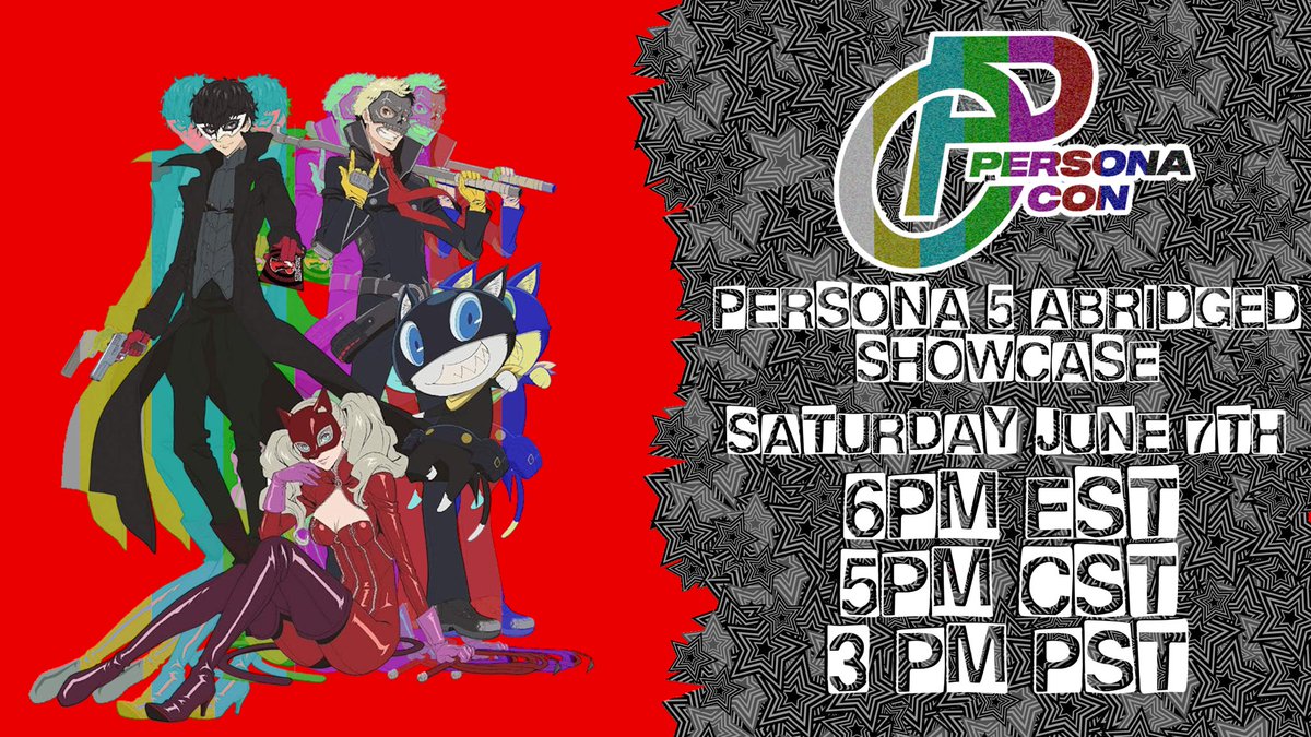 BotchBrigade's tweet photo. New year, same shenanigans. Join us at @ThePersonaCon on Saturday, June 7th at 6PM EST/5PM CST/3PM PST for our Persona 5 Abridged Showcase! Catch the WORLD PREMIERE of Episode 11 Part 2 ahead of its YouTube debut alongside even more surprises. See you there! https://t.co/xNlnmiCYqx