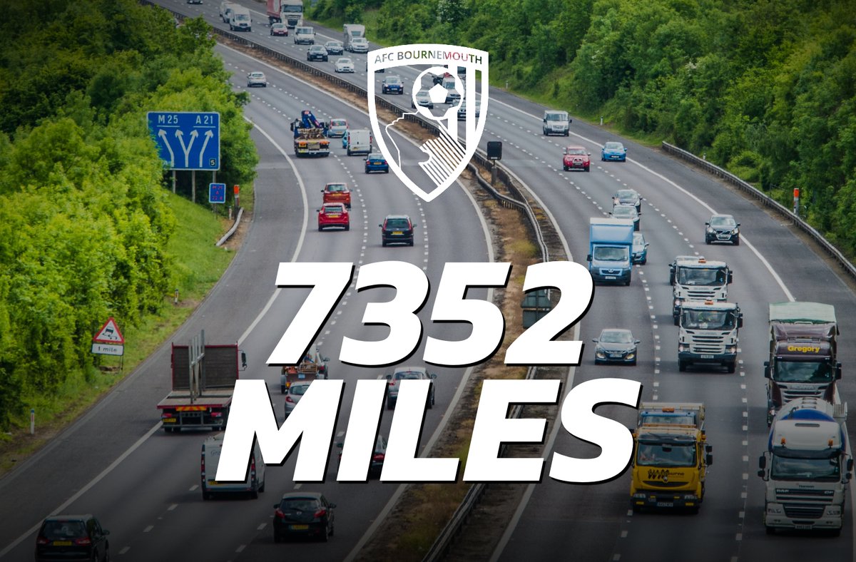 With Sunderland's promotion to the Premier League confirmed, Cherries fans will be travelling a total of 7352 miles for the 2025/26 season.

Nearly 1000 more miles than this season (6356).