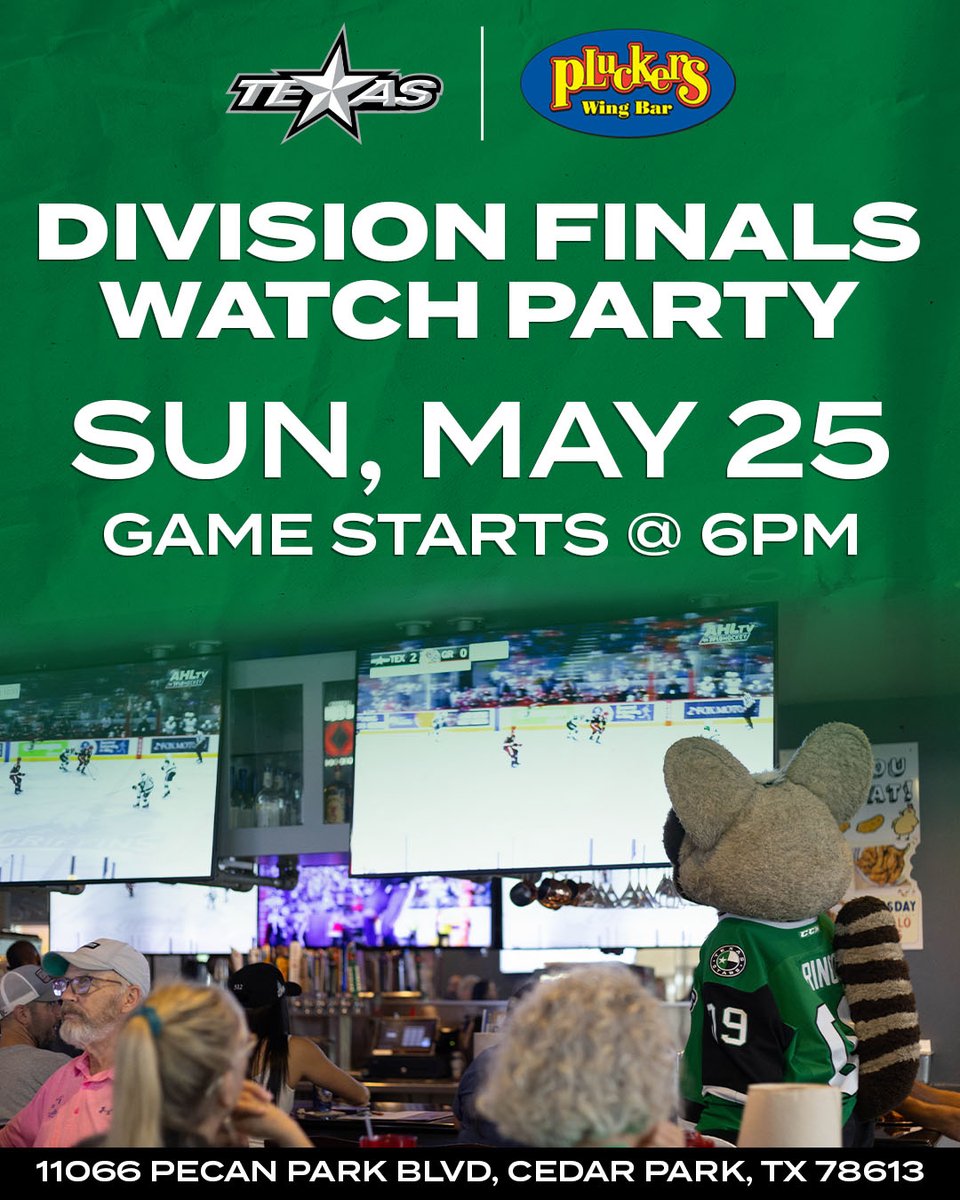 x - Texas Stars (@texasstars) on Twitter photo The Division Finals continue tomorrow with Game 5 where the winner will move on to the Western Conference Finals and we want to see YOU at the watch party! 📺🎉
Join us at <a href="/Pluckers/">Pluckers Wing Bar</a> on Lakeline at 6pm! Plus, we're raffling off a team-signed jersey and other signed items! The Division Finals continue tomorrow with Game 5 where the winner will move on to the Western Conference Finals and we want to see YOU at the watch party! 📺🎉
Join us at <a href="/Pluckers/">Pluckers Wing Bar</a> on Lakeline at 6pm! Plus, we're raffling off a team-signed jersey and other signed items!