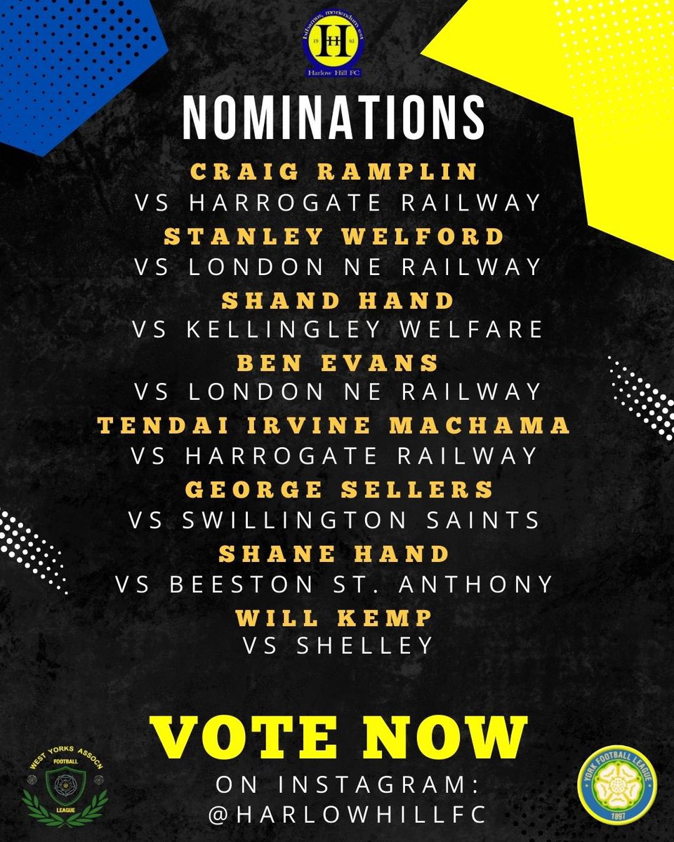 Harlow Hill FC π (@harlowhillfc) on Twitter photo Goal Of The Season 2024/25.
β½οΈ Vote on our Instagram story for your Goal Of The Season; <a href="/HarlowHillFC/">Harlow Hill FC π</a>
π Here are the nominations.
π¨ You have 24 hours to vote.
#UTH ππ€ Goal Of The Season 2024/25.
β½οΈ Vote on our Instagram story for your Goal Of The Season; <a href="/HarlowHillFC/">Harlow Hill FC π</a>
π Here are the nominations.
π¨ You have 24 hours to vote.
#UTH ππ€