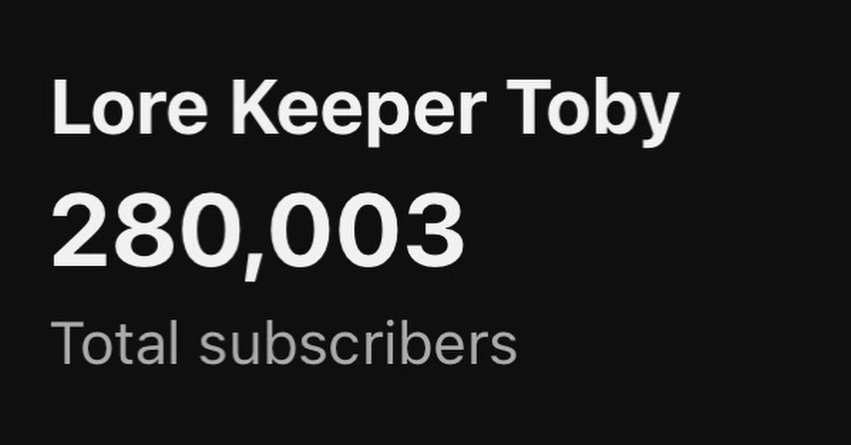 300,000 here we come!!!!
It’s so amazing to see Lore Keeper Toby reach new highs and a new audience!