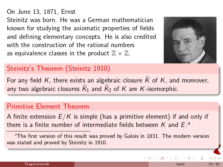 diagonalizando's tweet image. On June 13, 1871, Ernst Steinitz was born. He was a German mathematician known for studying the axiomatic properties of fields and defining elementary concepts.
#FieldTheory #Algebra
