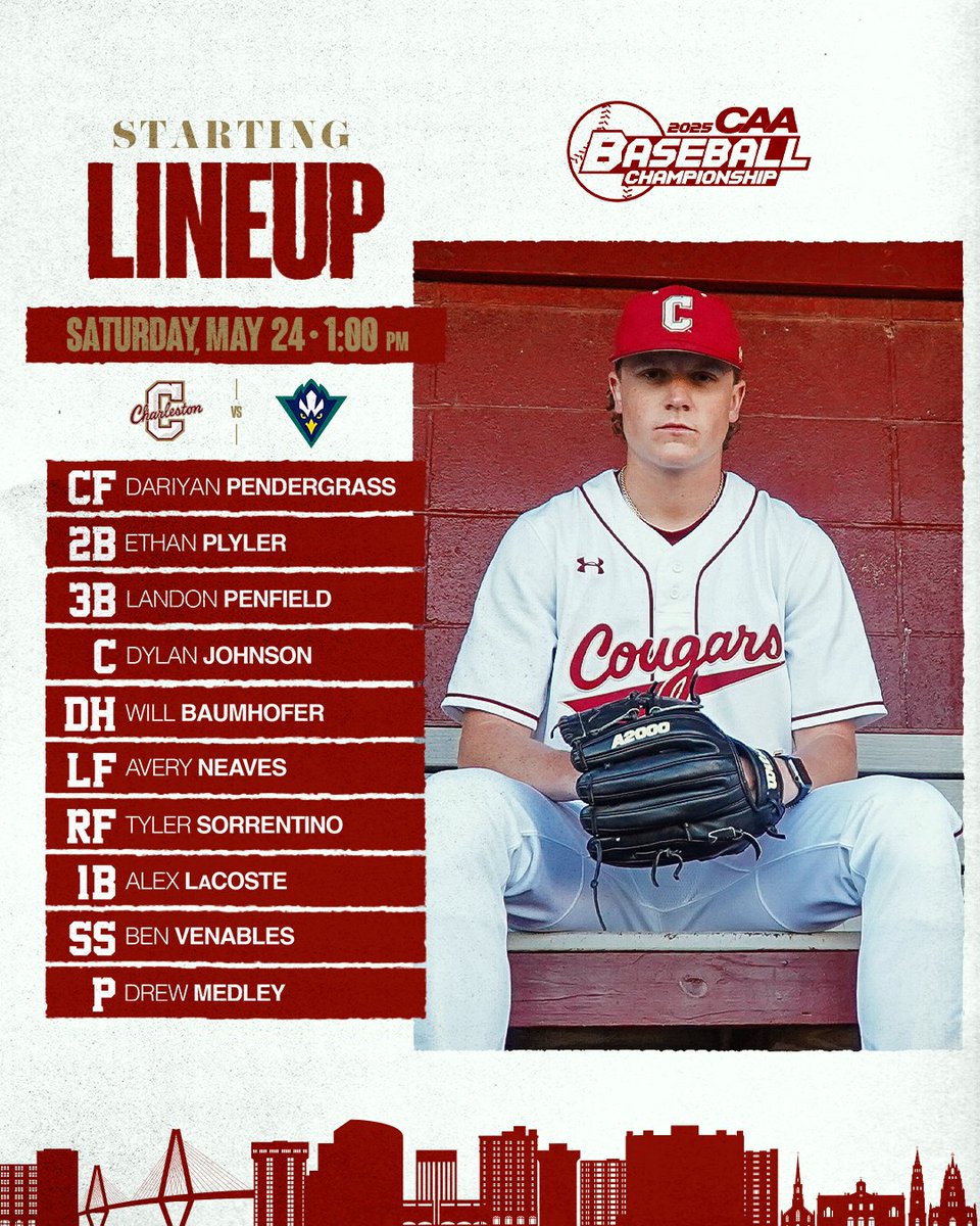 Today's Charleston lineup vs UNCW.

#TheCollege 🌴⚾️
