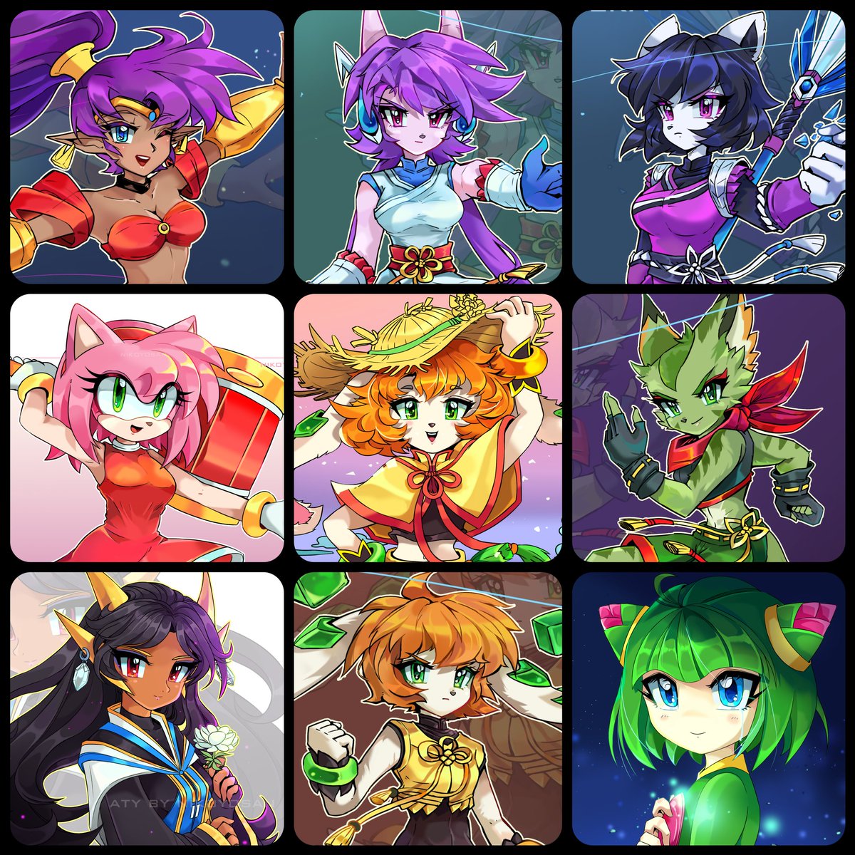 nikoyosan's tweet photo. some of my art   ◆part 1 #ArtistOnTwitter #retroartist 
#gamergirl #shantae #freedomplanet2 #cosmo https://t.co/3b6zMub35P