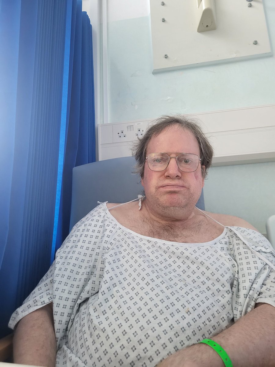... just had a really disgusting laxative - yeeeuck ... picture of me wearing my excellent glasses watching F1 on SkyGo in hospital ...  🏥 🧍‍♂️ 📱 🖼 🤳 🛰 📡 🚽 🧻